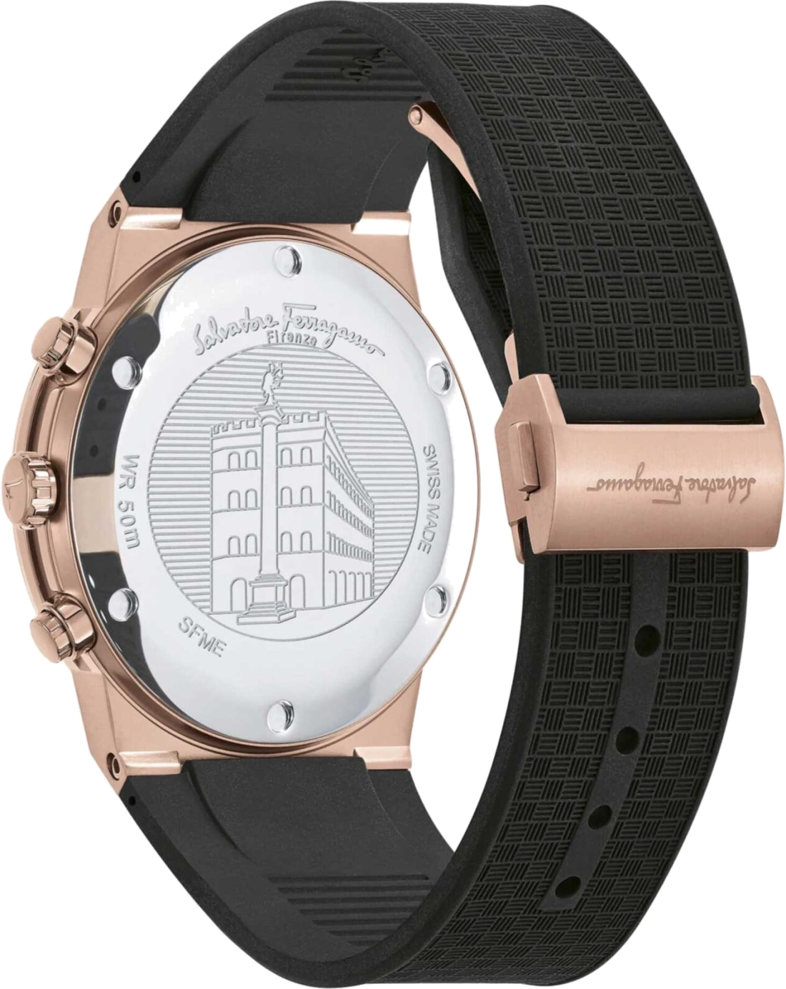 Chronographe Salvatore Ferragamo SFME00721 Homme - Boîtier Or Rose, Cadran Noir, Bracelet Silicone vue 3