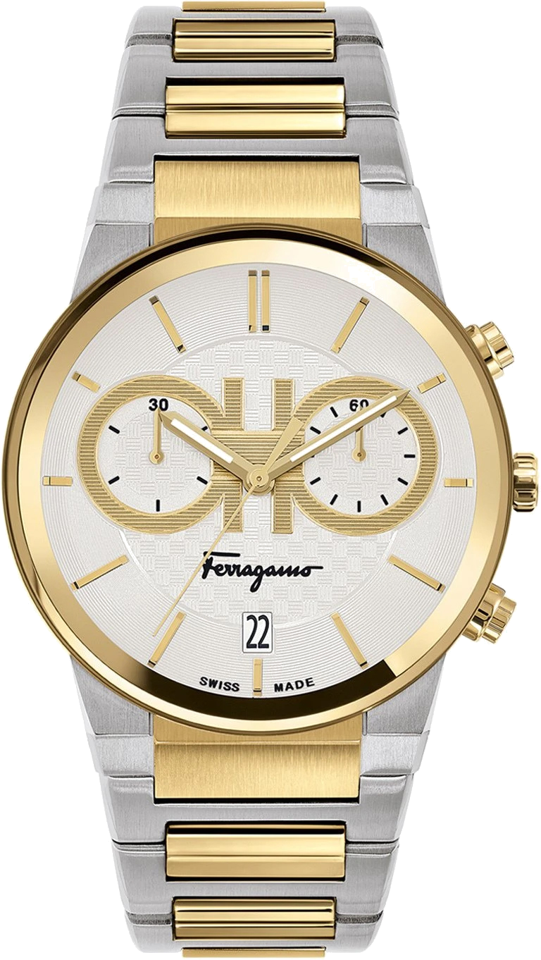 Chronographe Salvatore Ferragamo SFME00821 Homme - Acier Bicolore Argent/Or, Cadran Argenté