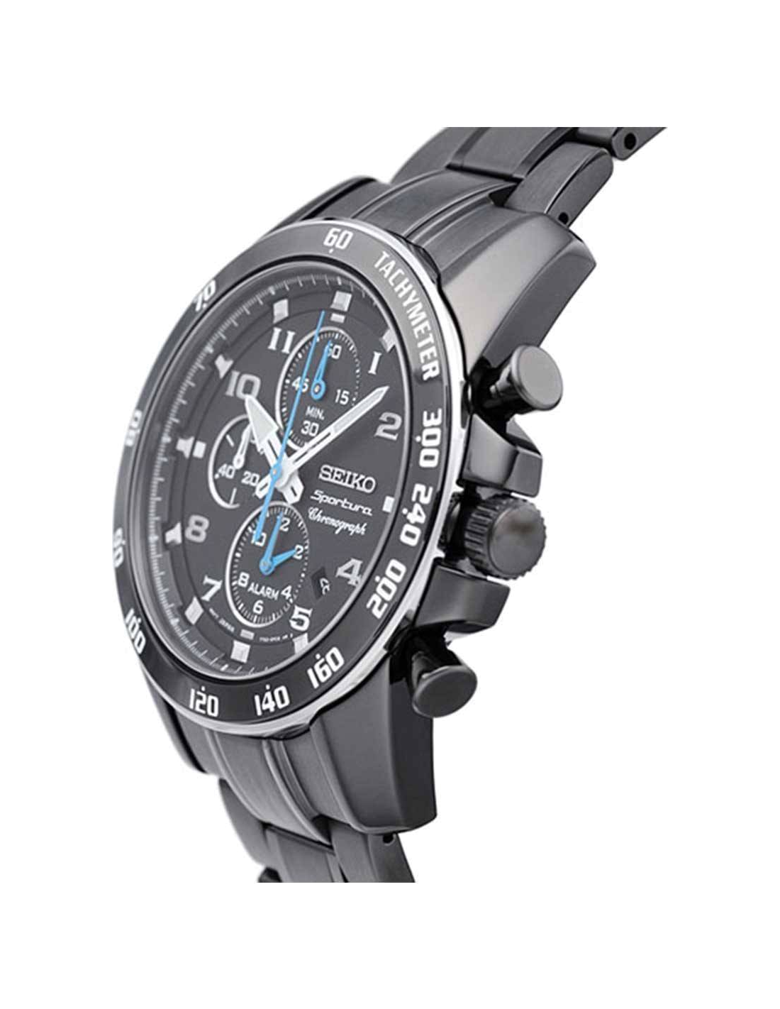 Montre Homme Seiko Sportura SNAE77 - Chronographe Quartz Acier Noir vue 2