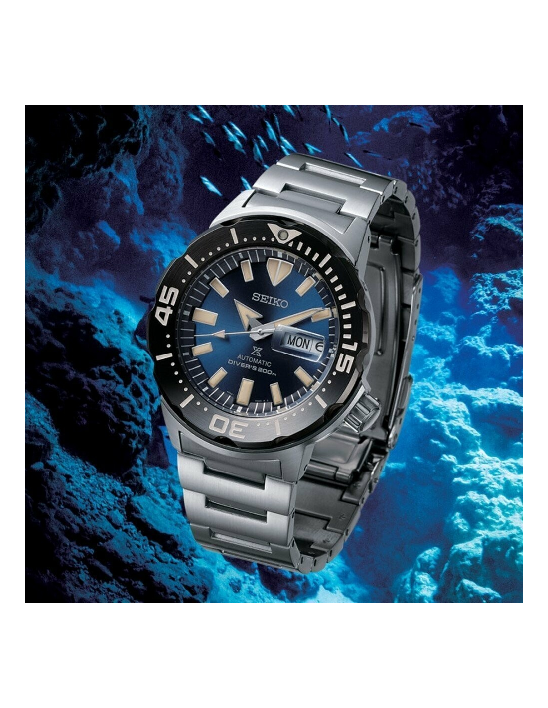 Montre Seiko SRPD25K1 Prospex Monster Automatique Acier Brossé Cadran Bleu vue 4