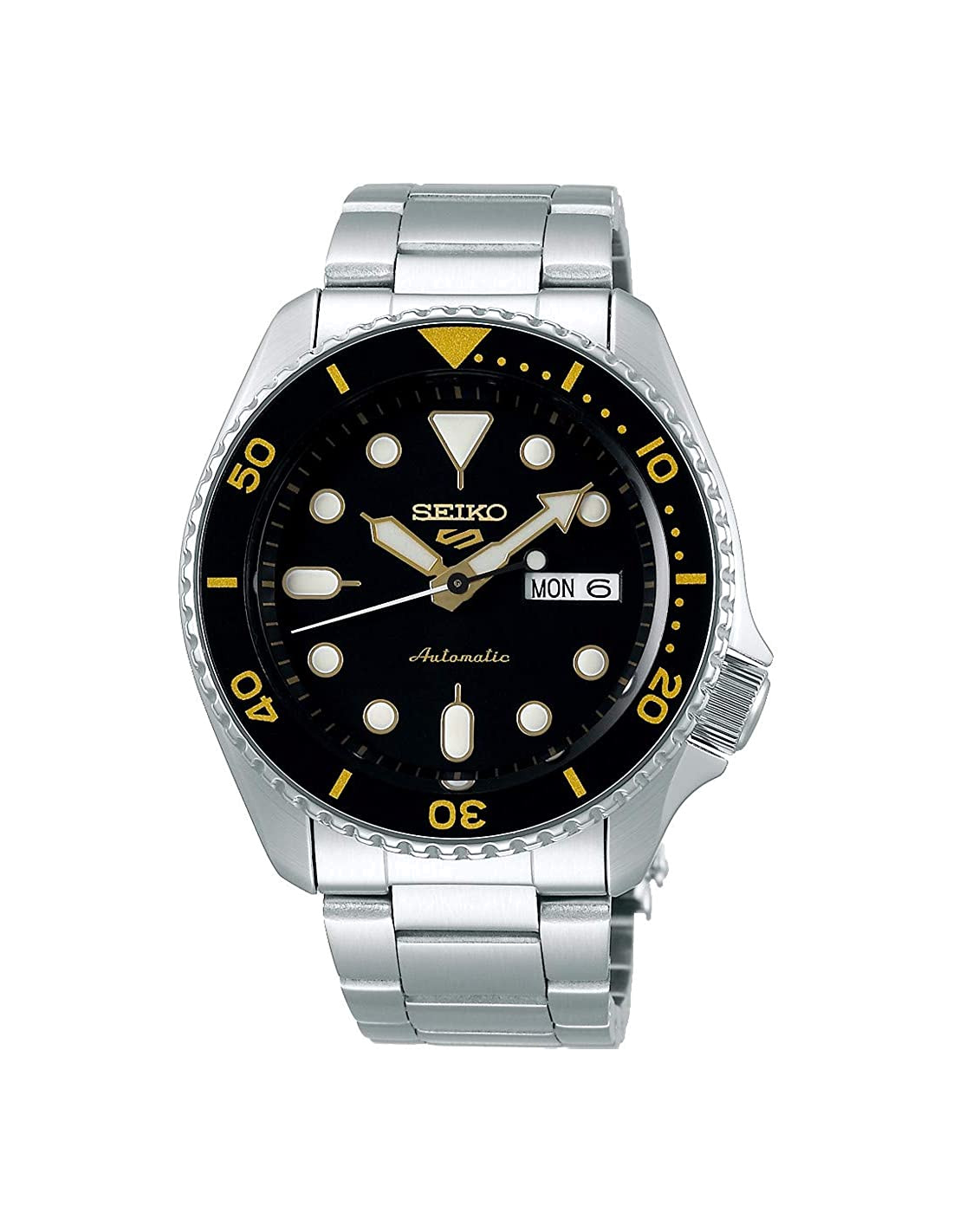 Montre Homme Seiko 5 Sports SRPD57K1 Automatique Acier, Cadran Noir et Or