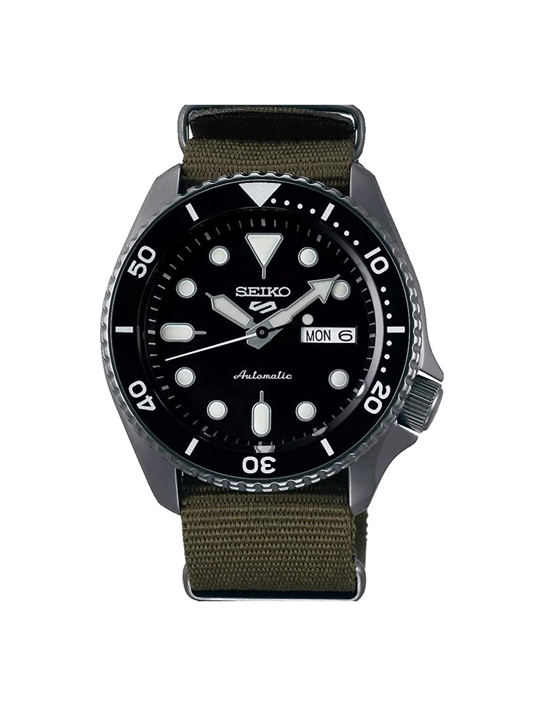 Montre Seiko 5 SRPD65K4 Automatique Homme - Boîtier Acier Noir, Cadran Noir, Bracelet NATO Vert
