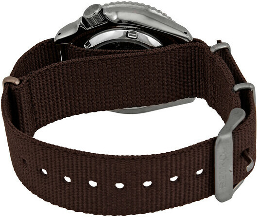 Montre Seiko 5 SRPD85K1 Automatique Homme - Cadran Marron Soleillé, Boîtier Acier et Bracelet Nylon Kaki vue 3