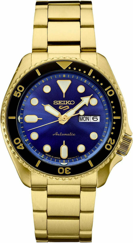 Seiko 5 Sports SRPK20 - Montre automatique homme cadran bleu et boîtier or
