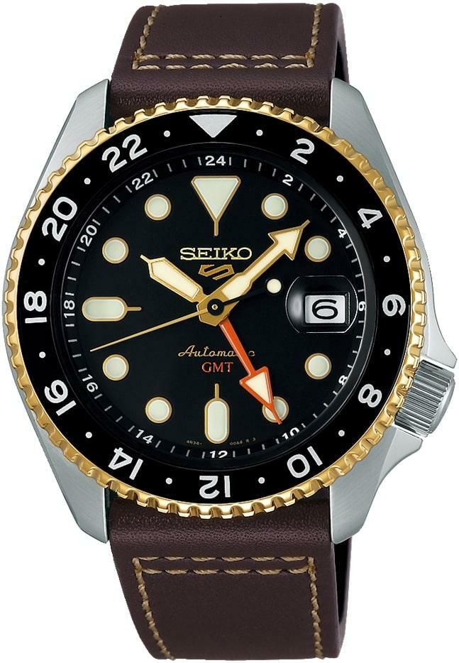 Montre Seiko 5 Sports GMT SSK036K1 Automatique - Cadran Noir, Bracelet Cuir Marron - Pour Homme