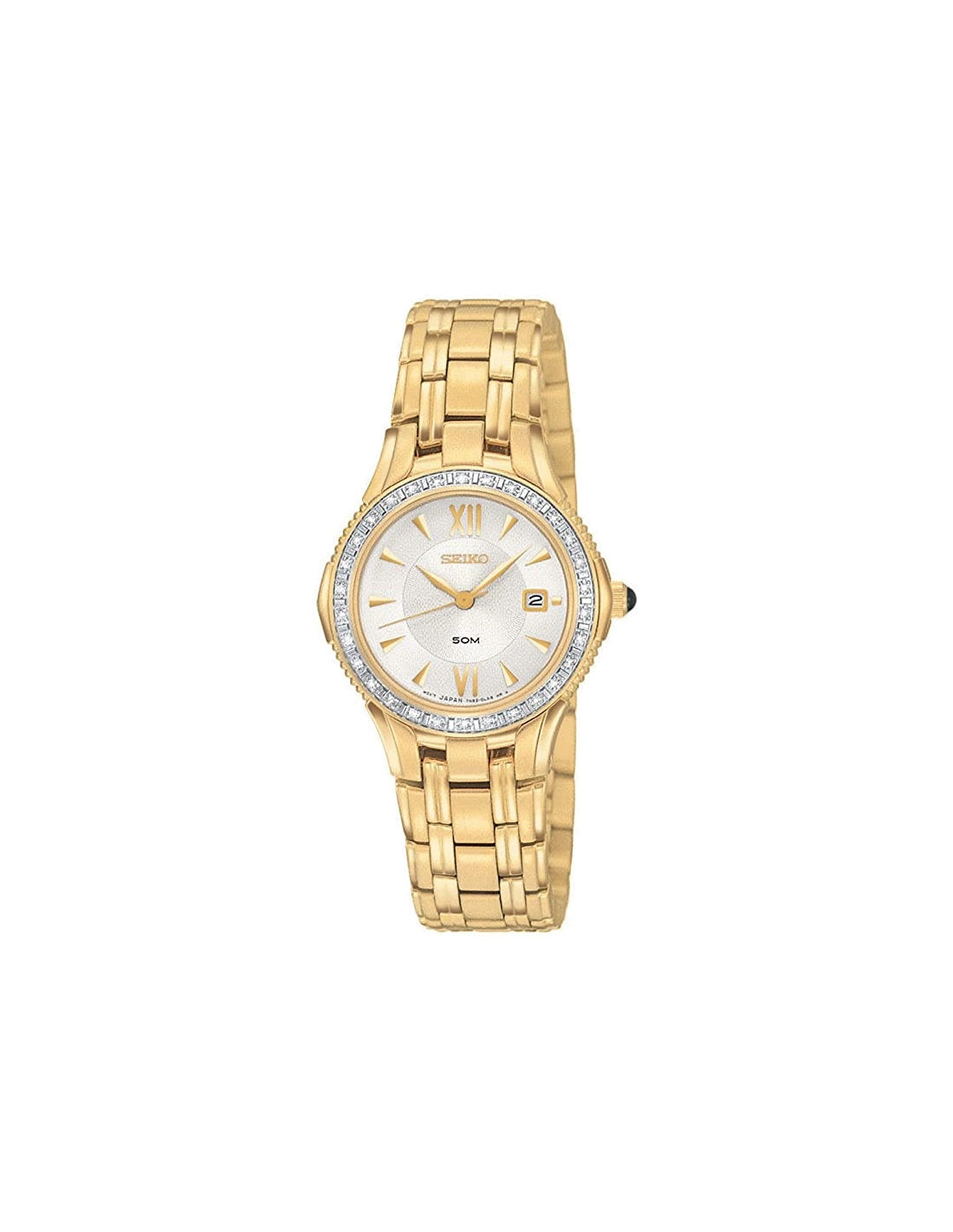 Montre Seiko SXDA86 pour Femme, Boîtier et Bracelet Or Acier, Cadran Argent Diamants