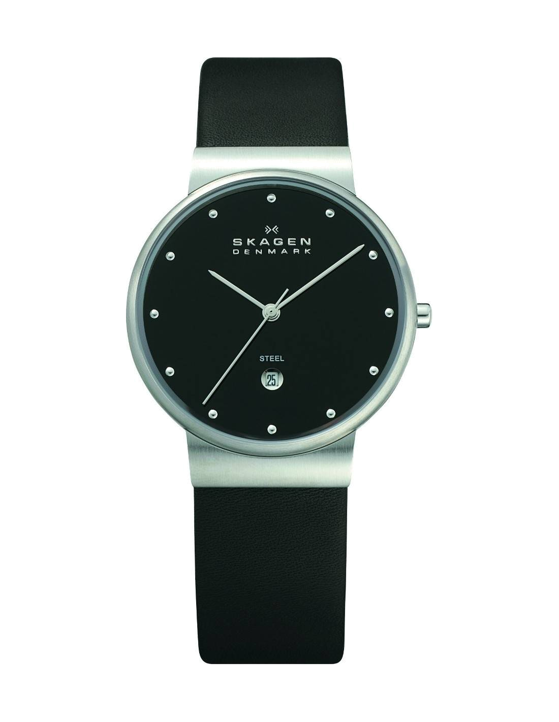 Montre Homme Skagen Slimline 355LSLB - Cadran Noir, Bracelet Cuir Noir