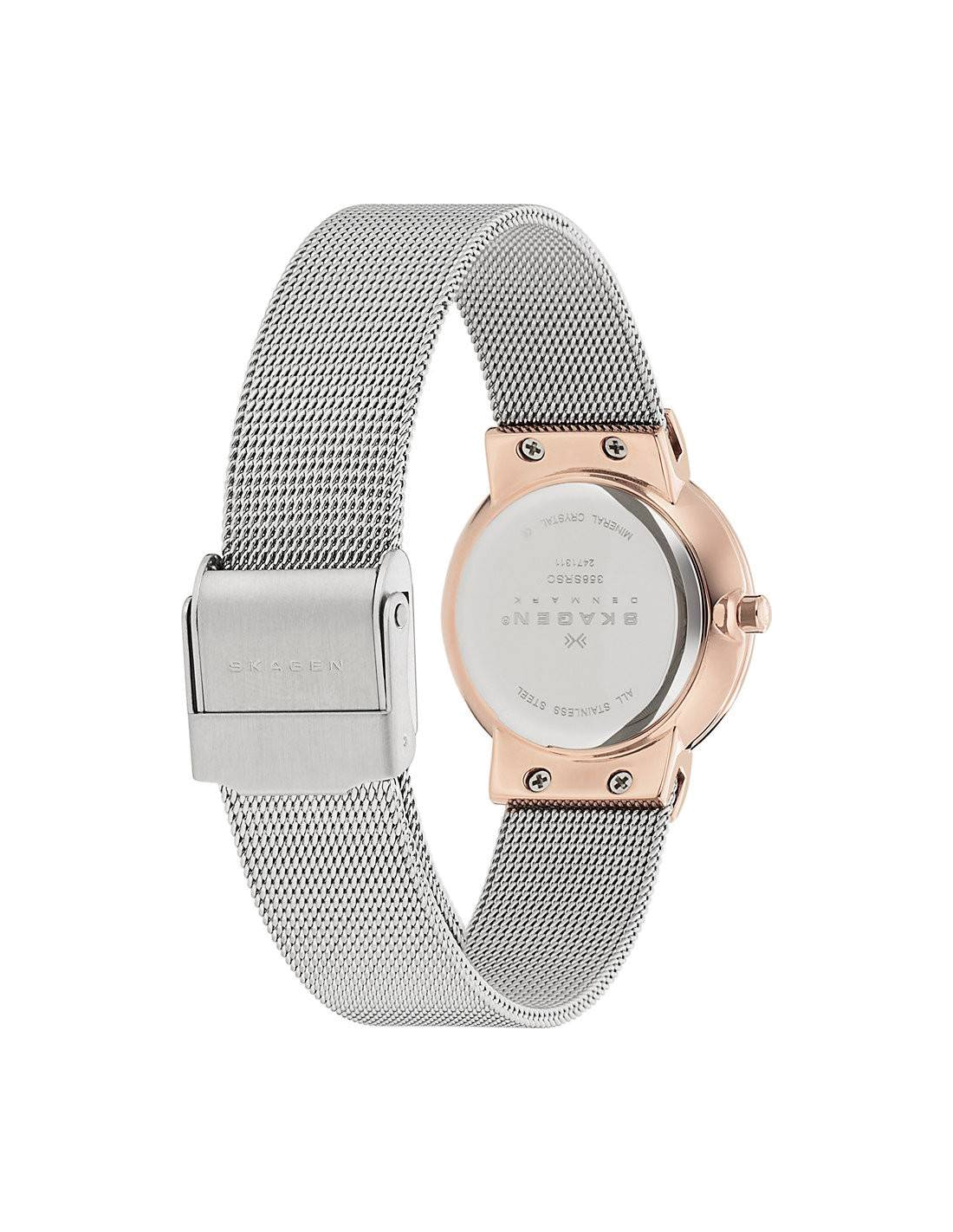 Montre Femme Skagen Freja 358SRSC en Acier Rose Doré et Maille Milanaise vue 4