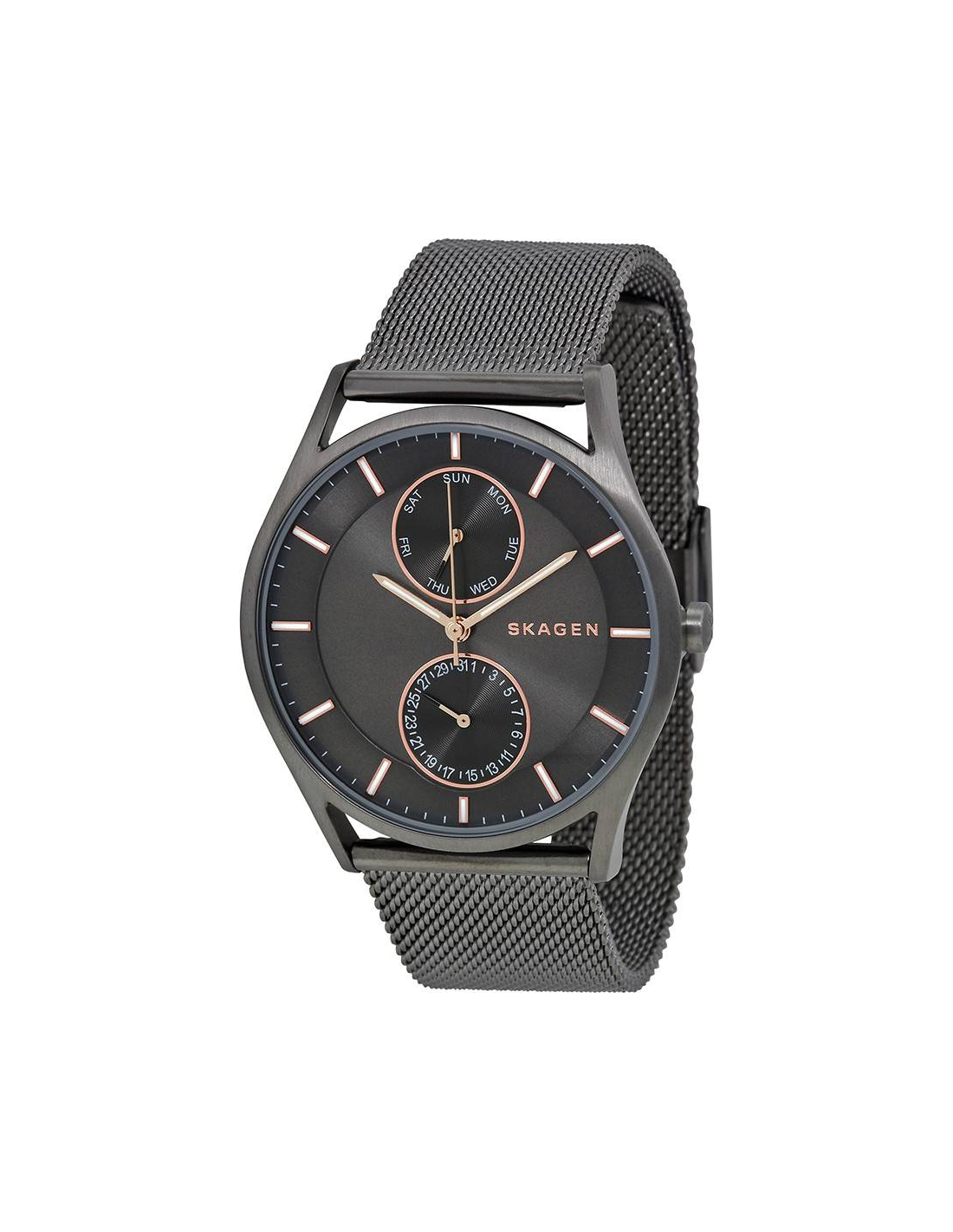 Montre Homme Skagen Holst SKW6180 en Acier Noir, Cadran Gris, Bracelet Maille Milanaise