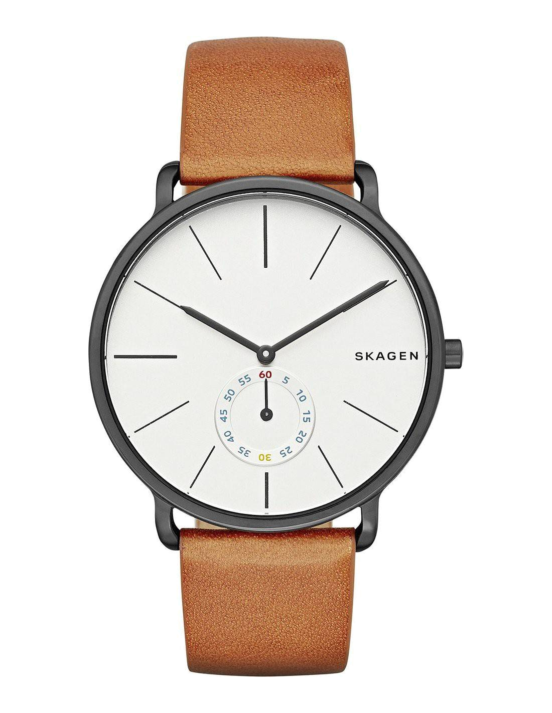 Montre Homme Skagen SKW6216 - Cadran Blanc, Boîtier Noir, Bracelet Cuir Marron