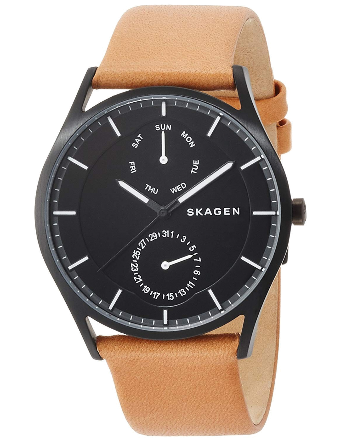 Montre Homme Skagen Holst SKW6265 - Cadran Noir, Boîtier Acier, Bracelet Cuir Brun