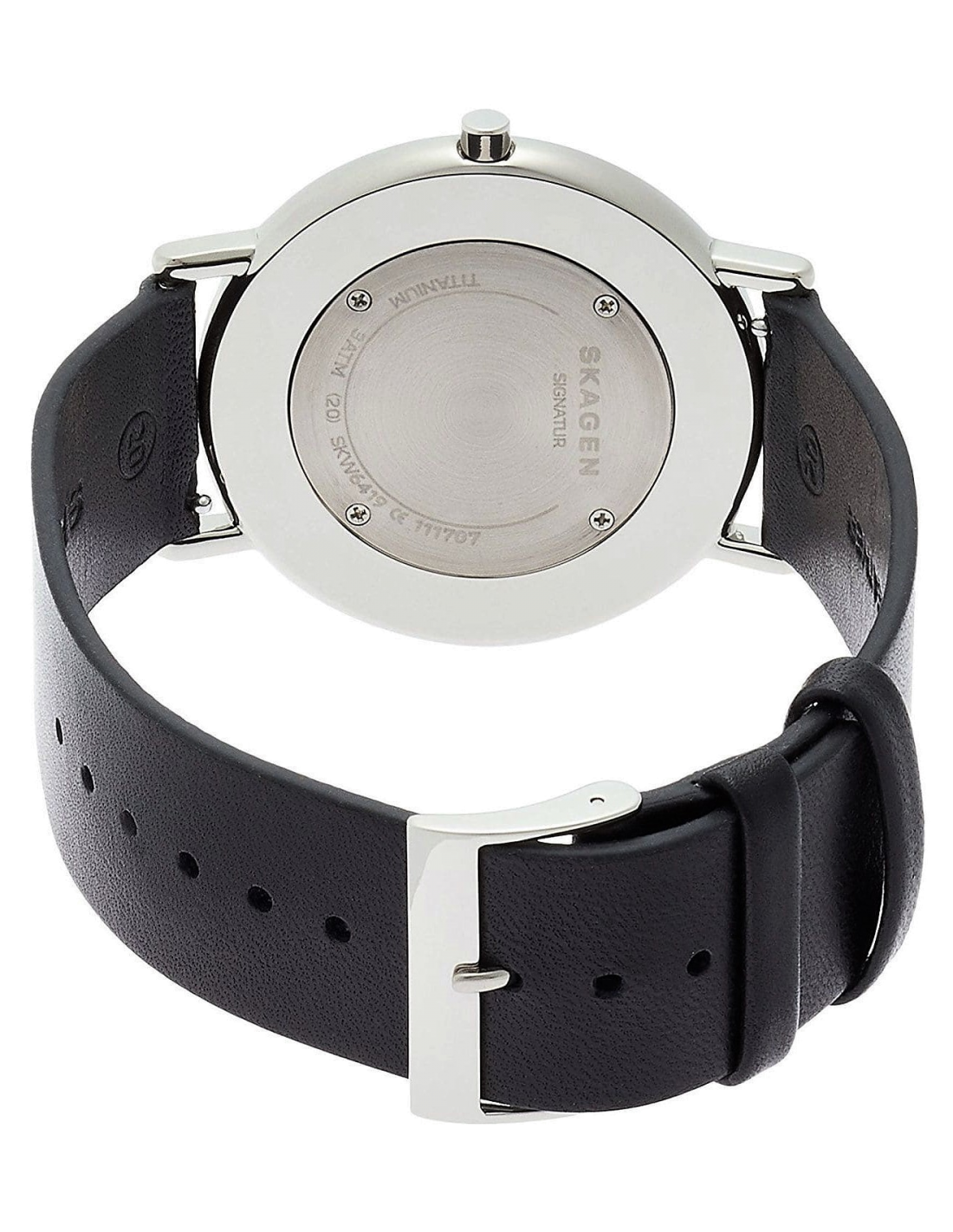Montre Homme Skagen Signatur SKW6419 - Boîtier Argent Ultra-Plat, Cadran Argent, Bracelet Cuir Noir vue 2
