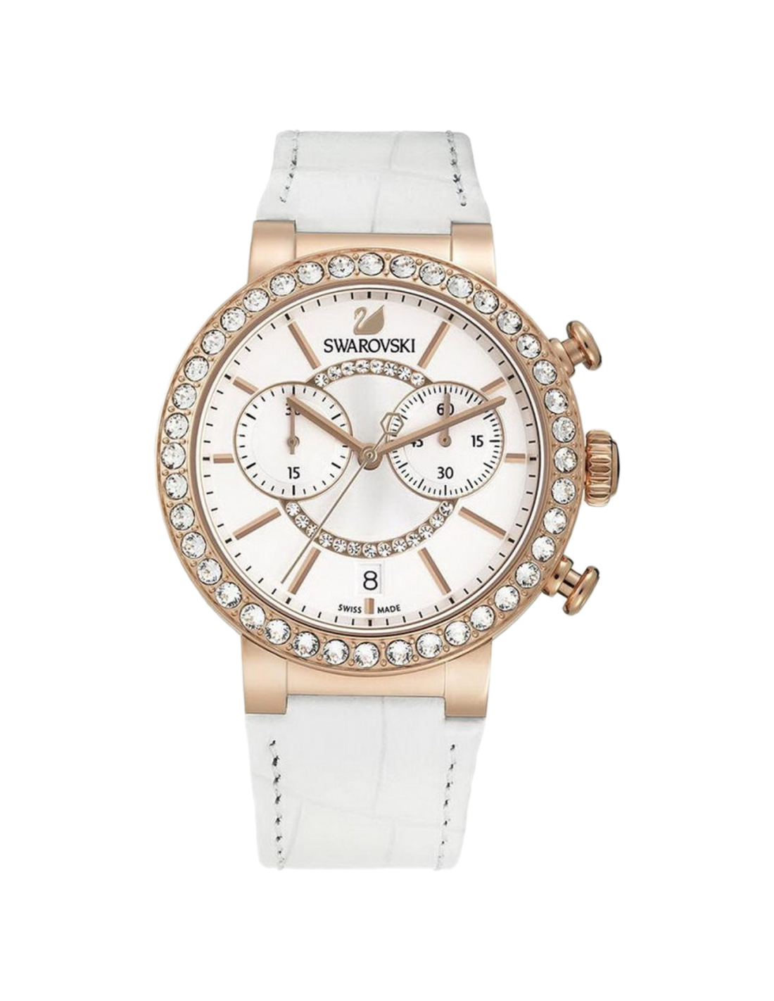 Montre Femme Swarovski Citra 5080602, boîtier or rose, cadran blanc, bracelet cuir blanc