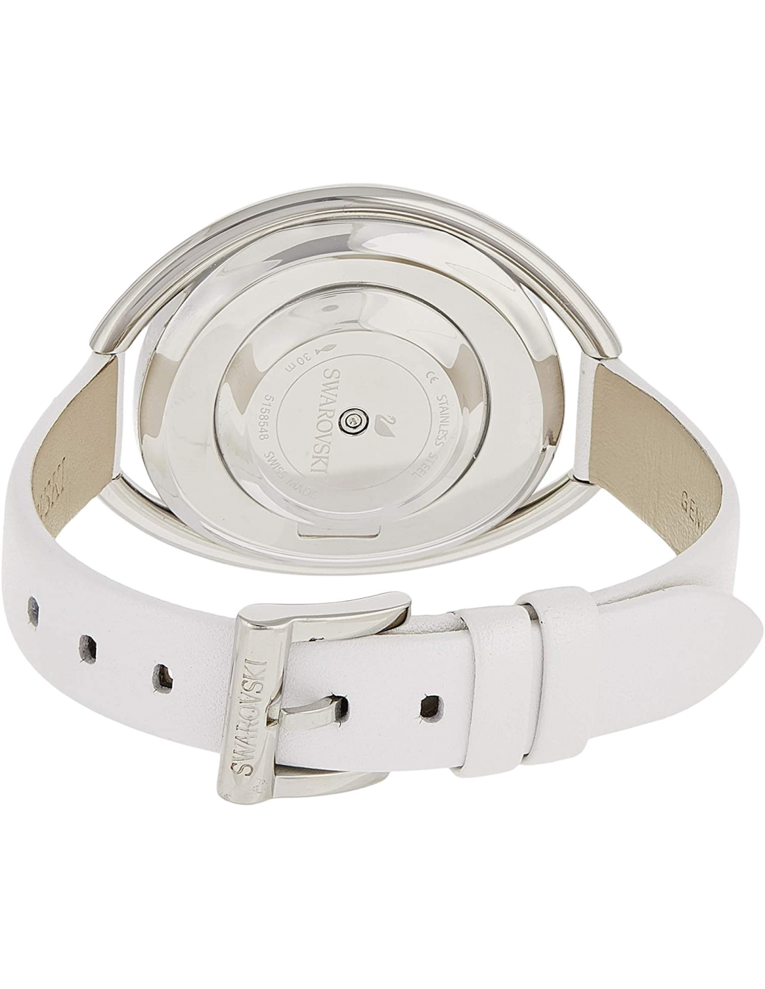 Montre Femme Swarovski Crystalline Oval 5158548 Cadran Argent Cristaux Bracelet Cuir Blanc vue 3