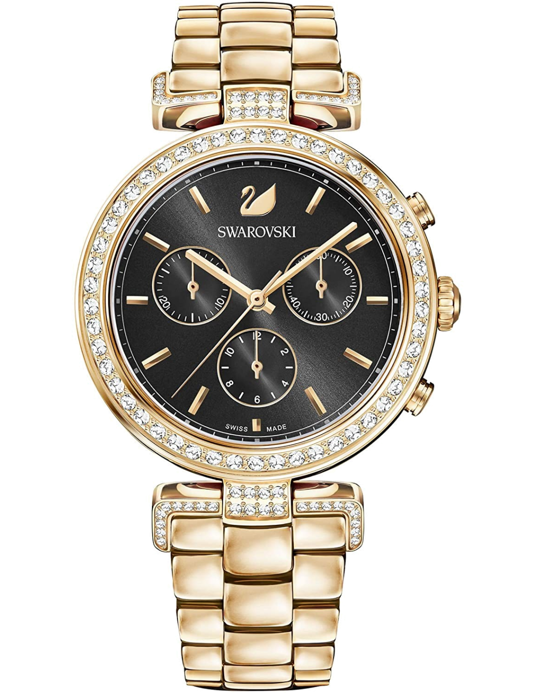 Montre Femme Swarovski Era Journey 5295366, boîtier et bracelet acier or rose, cadran noir