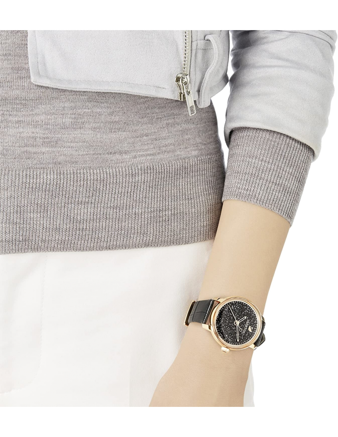 Montre Femme Swarovski Crystalline 5295377 - Cadran Cristaux, Boîtier Or, Bracelet Cuir Noir vue 2