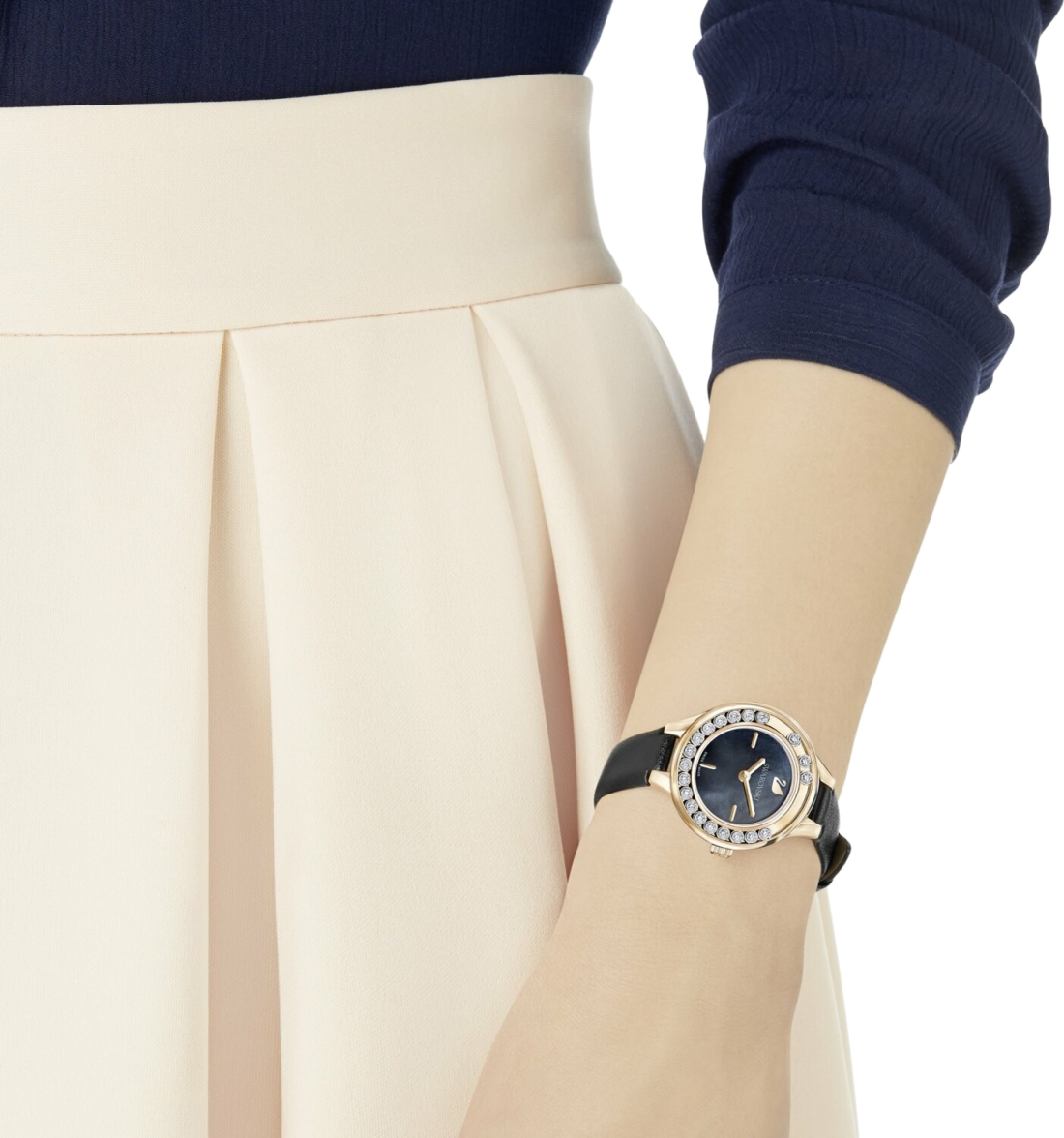 Montre Femme Swarovski Lovely Crystal 5301877, Cadran Noir, Boîtier Or Rose, Bracelet Cuir Noir vue 3