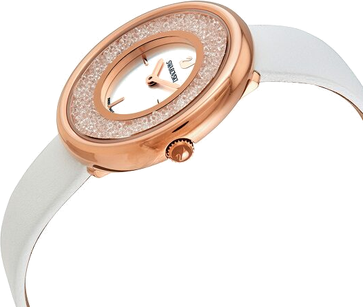 Montre Femme Swarovski Crystalline Pure 5376083 - Cadran Argenté, Boîtier Or Rose, Bracelet Cuir Blanc vue 2