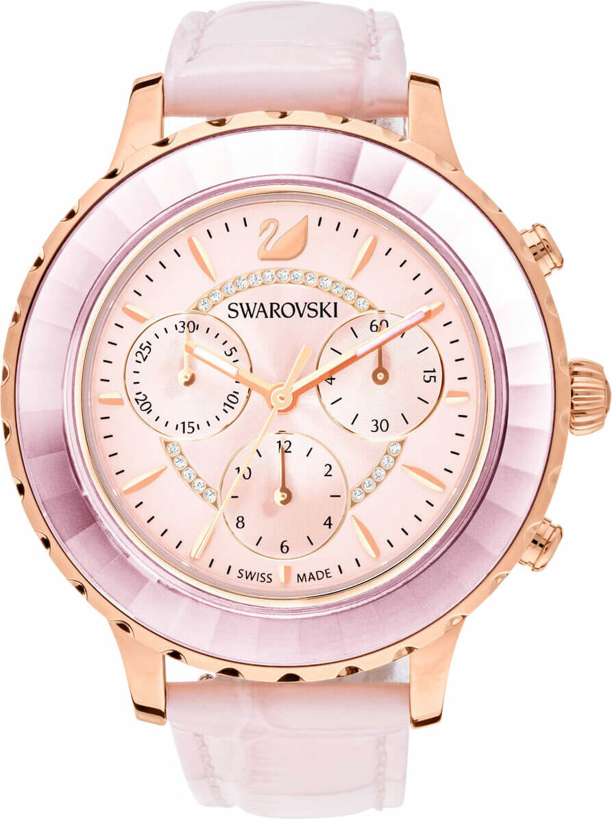 Montre pour Femme Swarovski Octea Lux 5452501 - Chronographe, Boîtier Or Rose, Cadran et Bracelet Cuir Rose vue 3