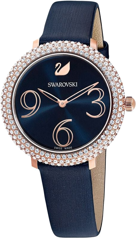 Montre Femme Swarovski 5484061 - Cadran et Bracelet Cuir Satiné Bleu Nuit - Cristaux vue 3