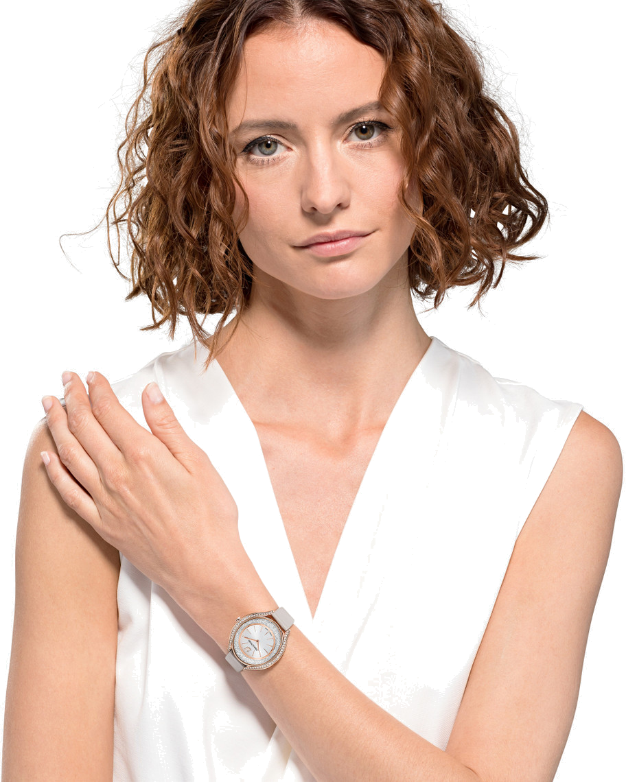 Montre Femme Swarovski Crystalline Aura 5519450 Cadran Cristaux, Boîtier Or Rose, Bracelet Cuir Beige vue 4