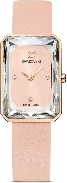 Montre Femme Swarovski 5547719 Uptown - Cadran Rectangulaire Rose, Bracelet Cuir Beige