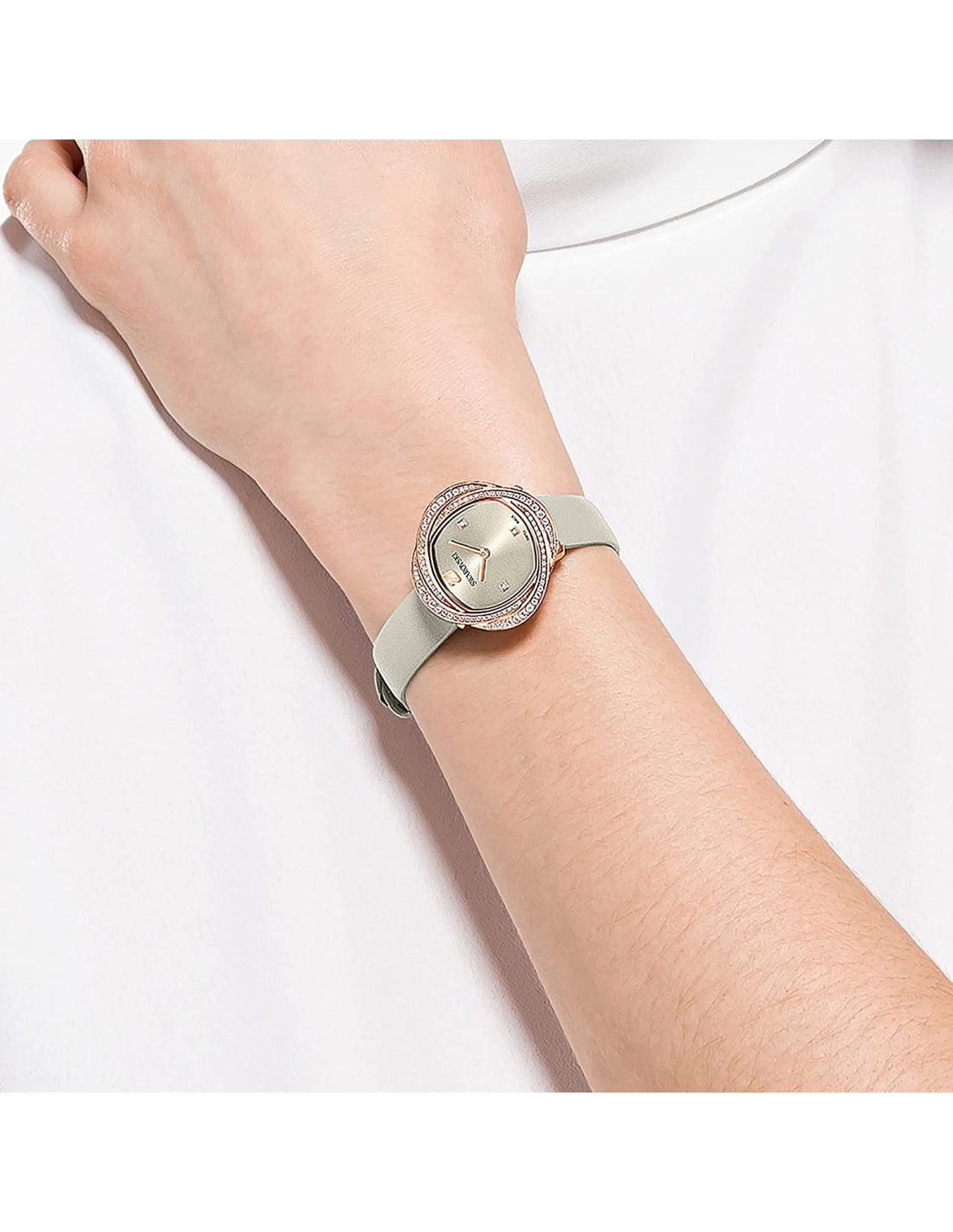 Montre Femme Swarovski 5552424 Crystal Flower - Cadran Argent, Boîtier Or Rose, Bracelet Cuir Beige vue 2