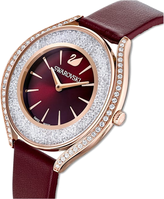Montre Femme Swarovski 5558637, Boîtier Or Rose Acier et Bracelet Cuir Bordeaux vue 2