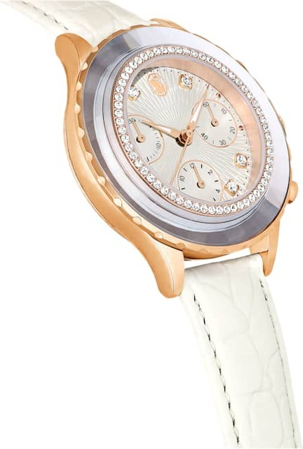 Montre Swarovski 5671150 Octea Chrono Bracelet Cuir Blanc et Cristaux vue 3