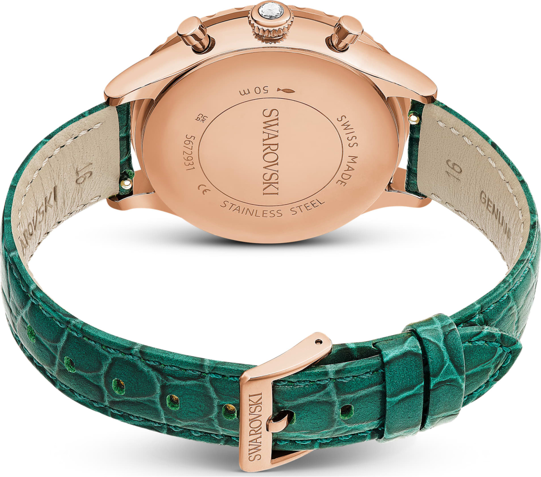 Montre Swarovski Octea Lux Chrono 5672931 bracelet cuir vert finition or rose vue 5