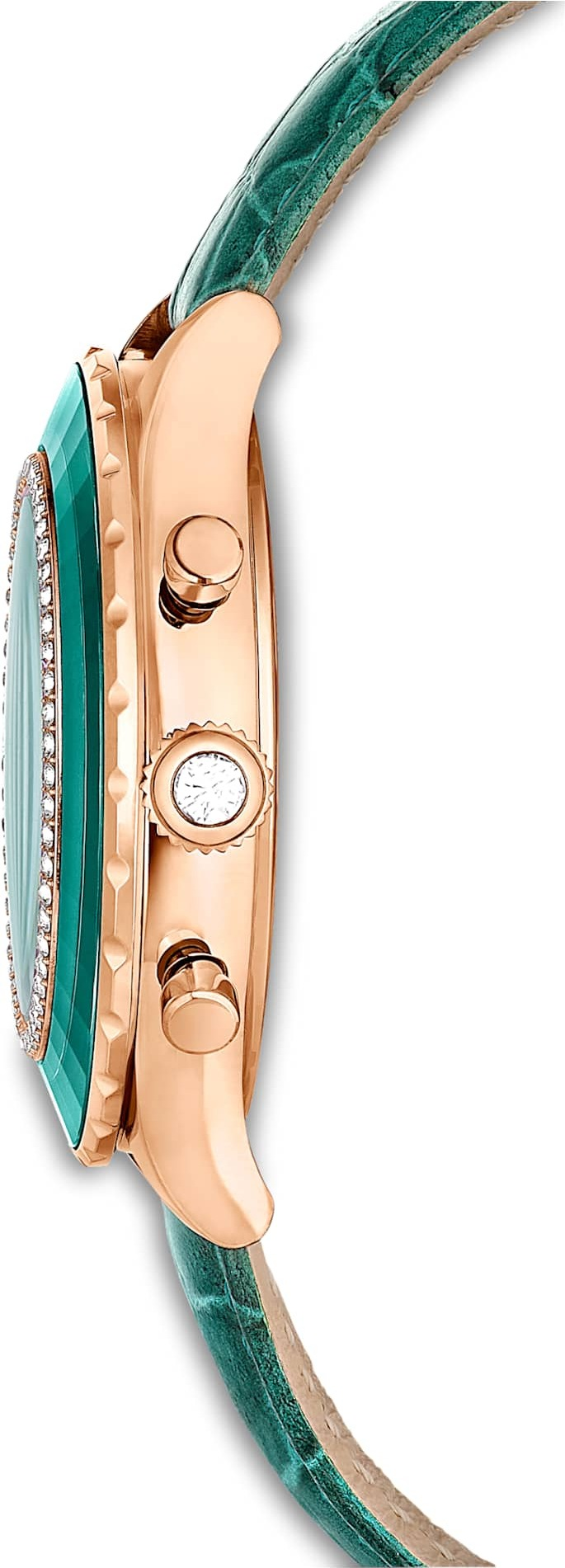 Montre Swarovski Octea Lux Chrono 5672931 bracelet cuir vert finition or rose vue 6