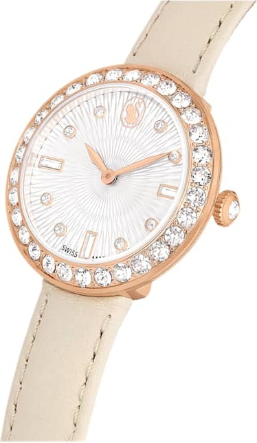 Montre Femme Swarovski Certa 5672968 - Boîtier Or Rose, Cadran Blanc Guilloché, Bracelet Cuir Beige vue 5