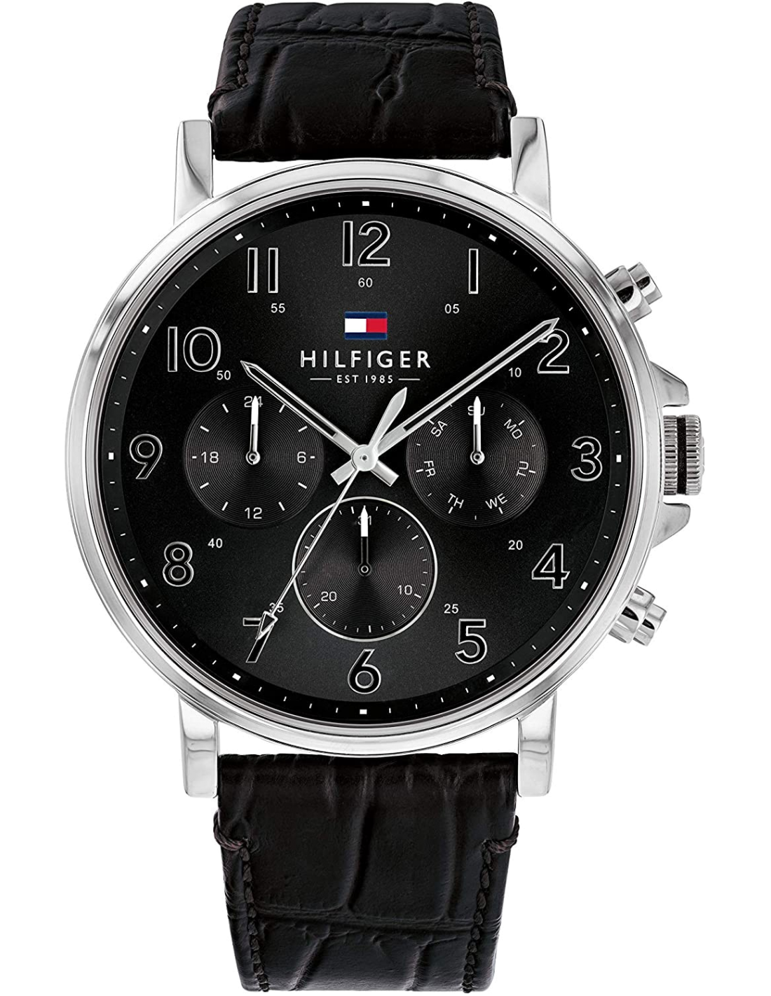 Montre Homme Tommy Hilfiger 1710381 - Cadran Noir 44mm, Bracelet Cuir Texturé Noir