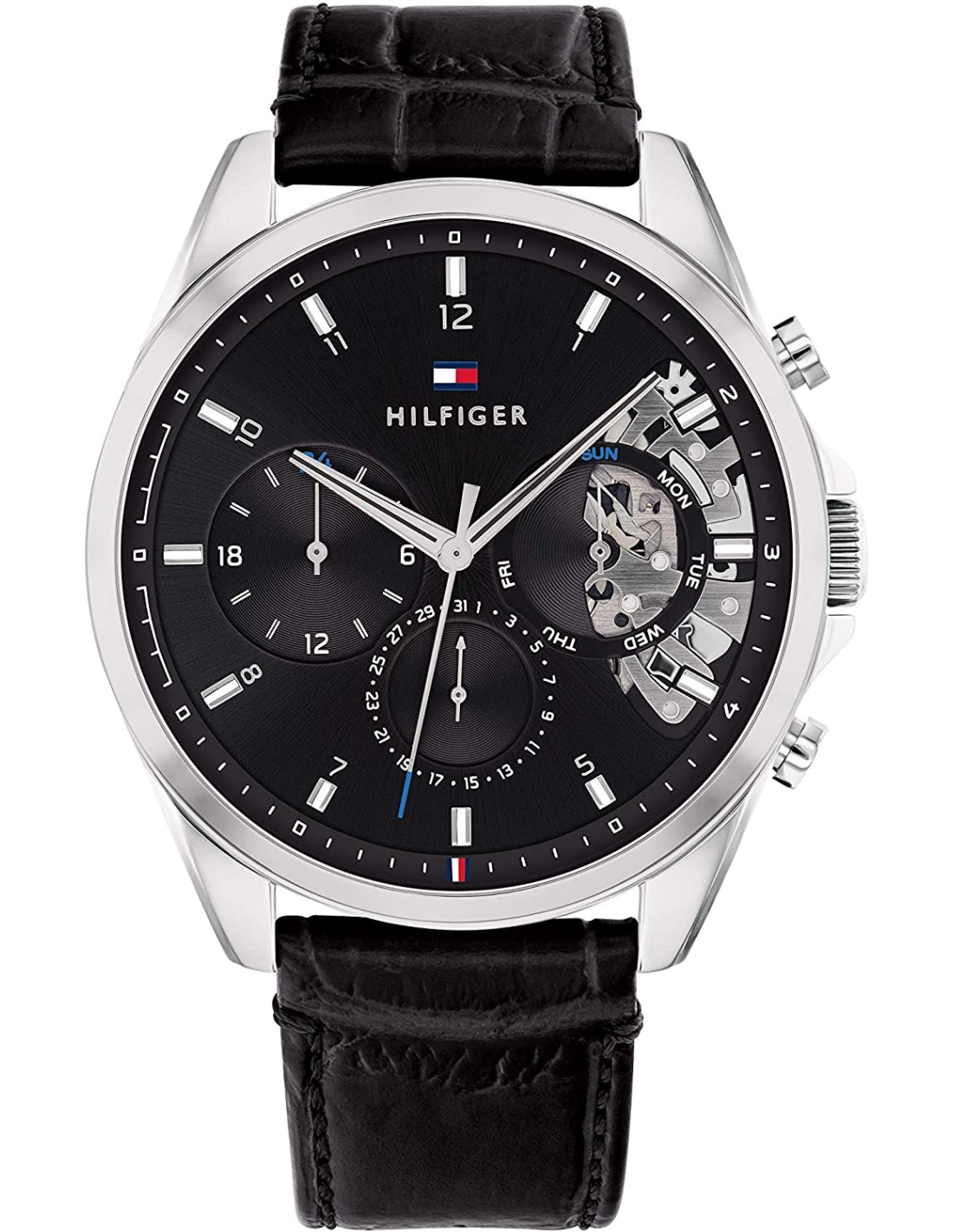 Montre Homme Tommy Hilfiger 1710449 Squelette Acier Doré Cadran Noir Bracelet Cuir