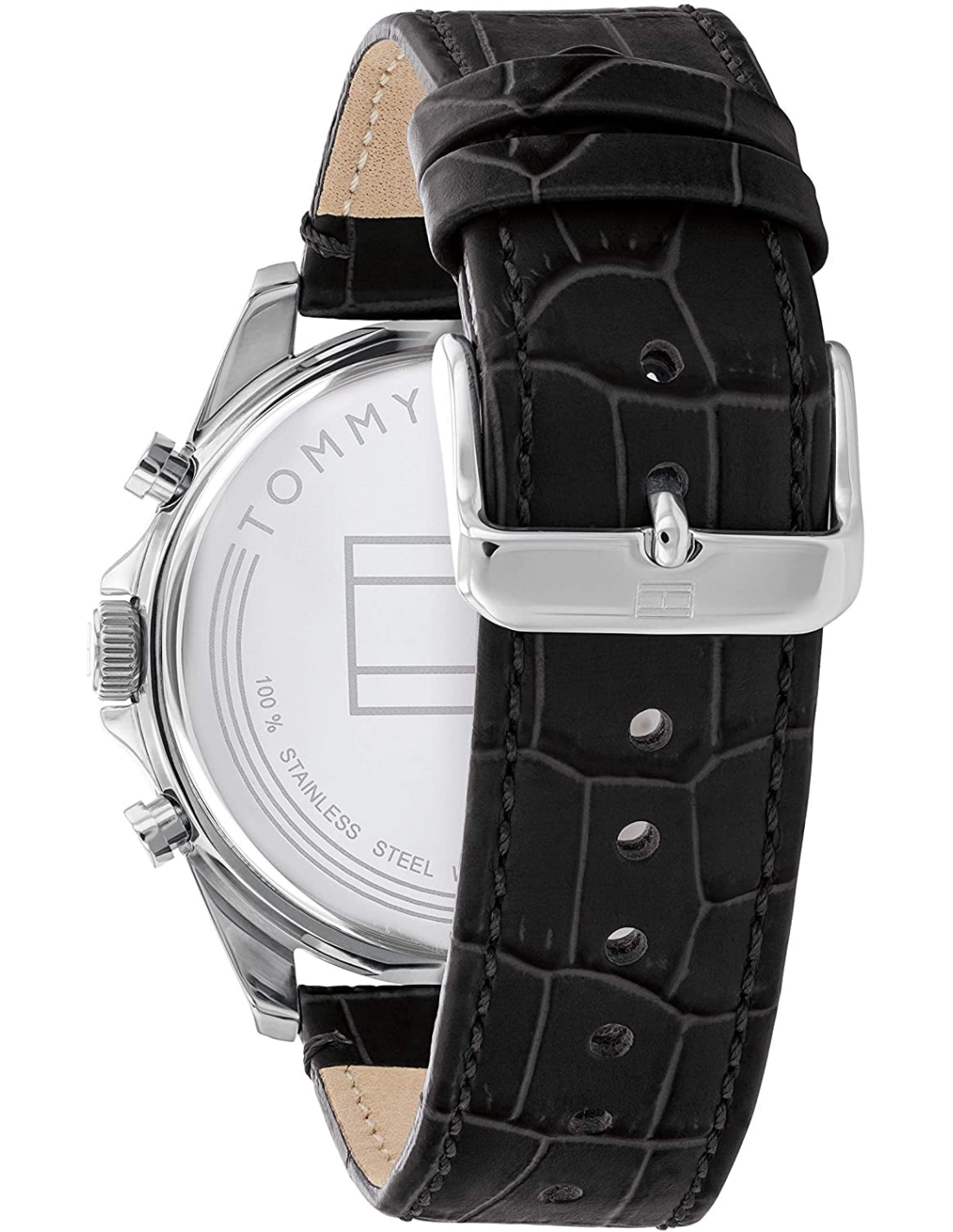 Montre Homme Tommy Hilfiger 1710449 Squelette Acier Doré Cadran Noir Bracelet Cuir vue 2