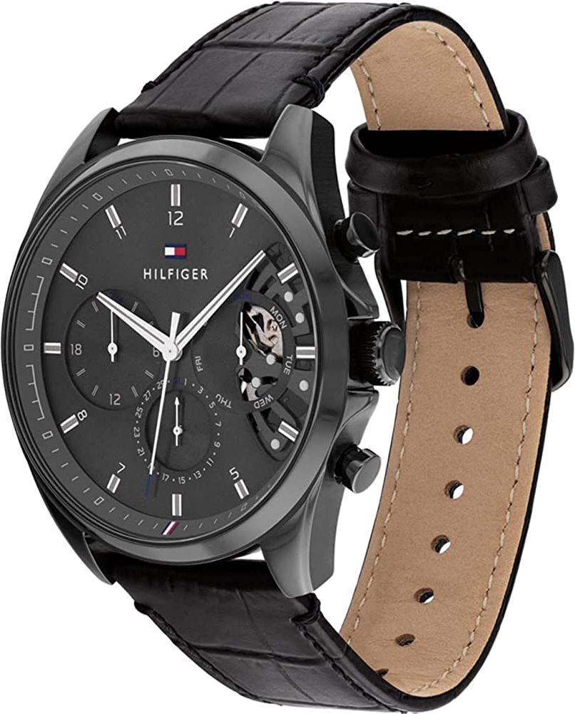 Montre Homme Tommy Hilfiger 1710452 Squelette - Boîtier Acier Or Rose, Cadran Noir, Bracelet Cuir Noir vue 3