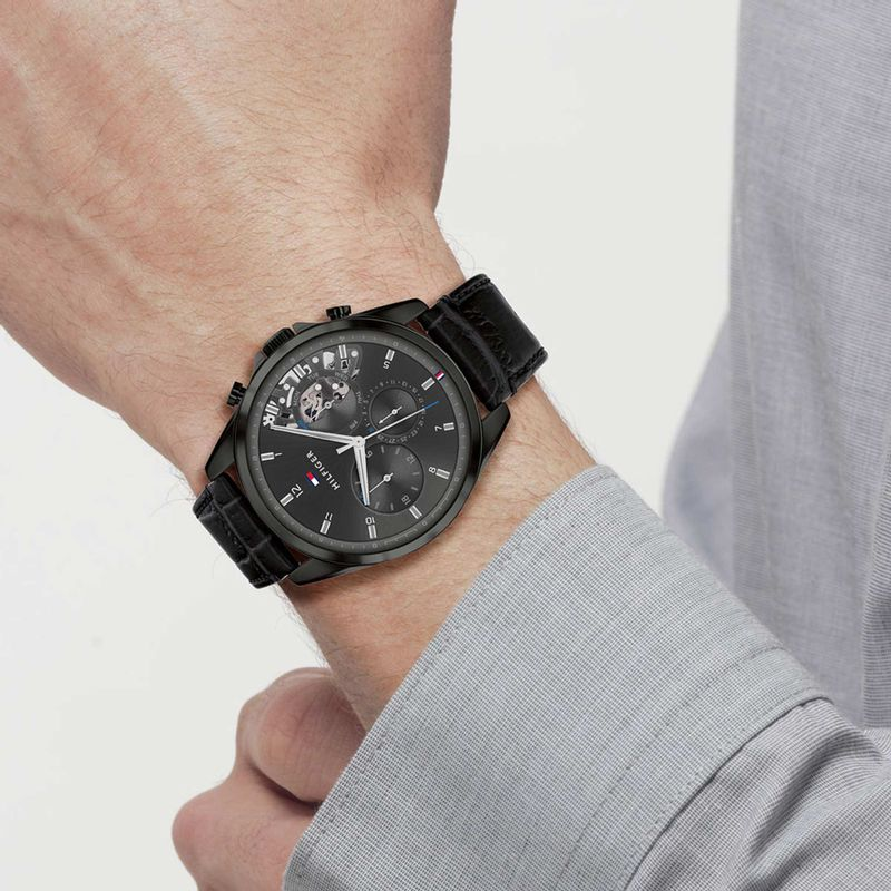 Montre Homme Tommy Hilfiger 1710452 Squelette - Boîtier Acier Or Rose, Cadran Noir, Bracelet Cuir Noir vue 4