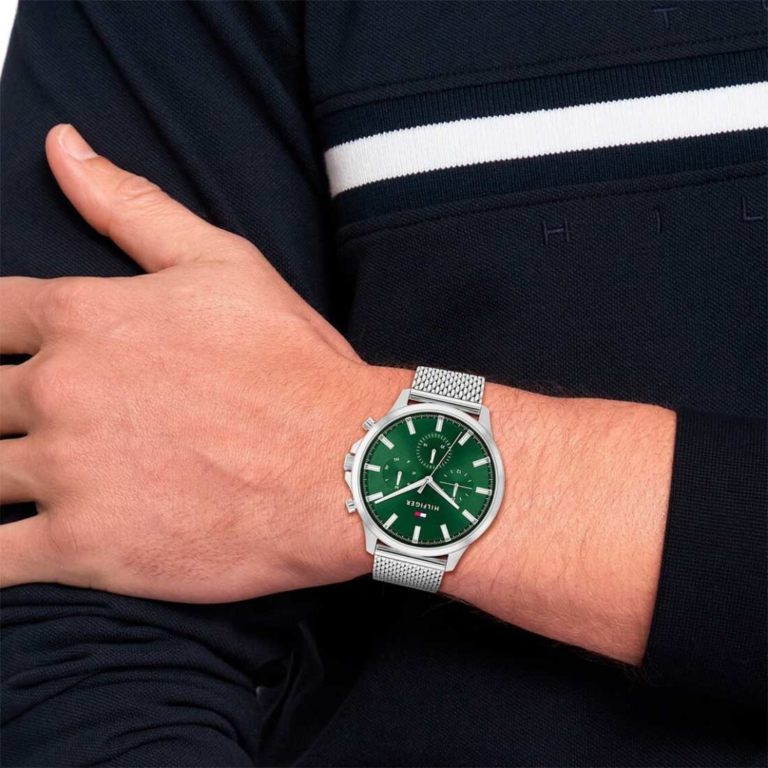 Montre Homme Tommy Hilfiger Ryder 1710499 - Cadran Vert, Boîtier et Bracelet Maille Milanaise Acier vue 4