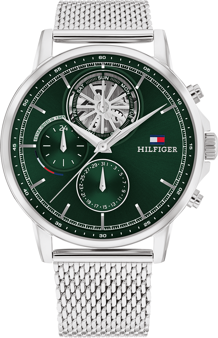 Montre Homme Tommy Hilfiger Stewart 1710608 Cadran Vert Acier Maille Milanaise