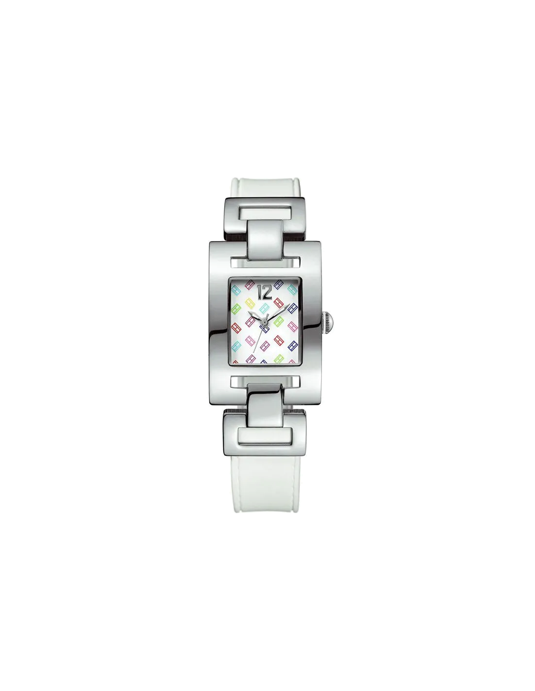 Montre Tommy Hilfiger 1781066 pour Femme - Cadran Multicolore Rectangulaire, Bracelet Blanc