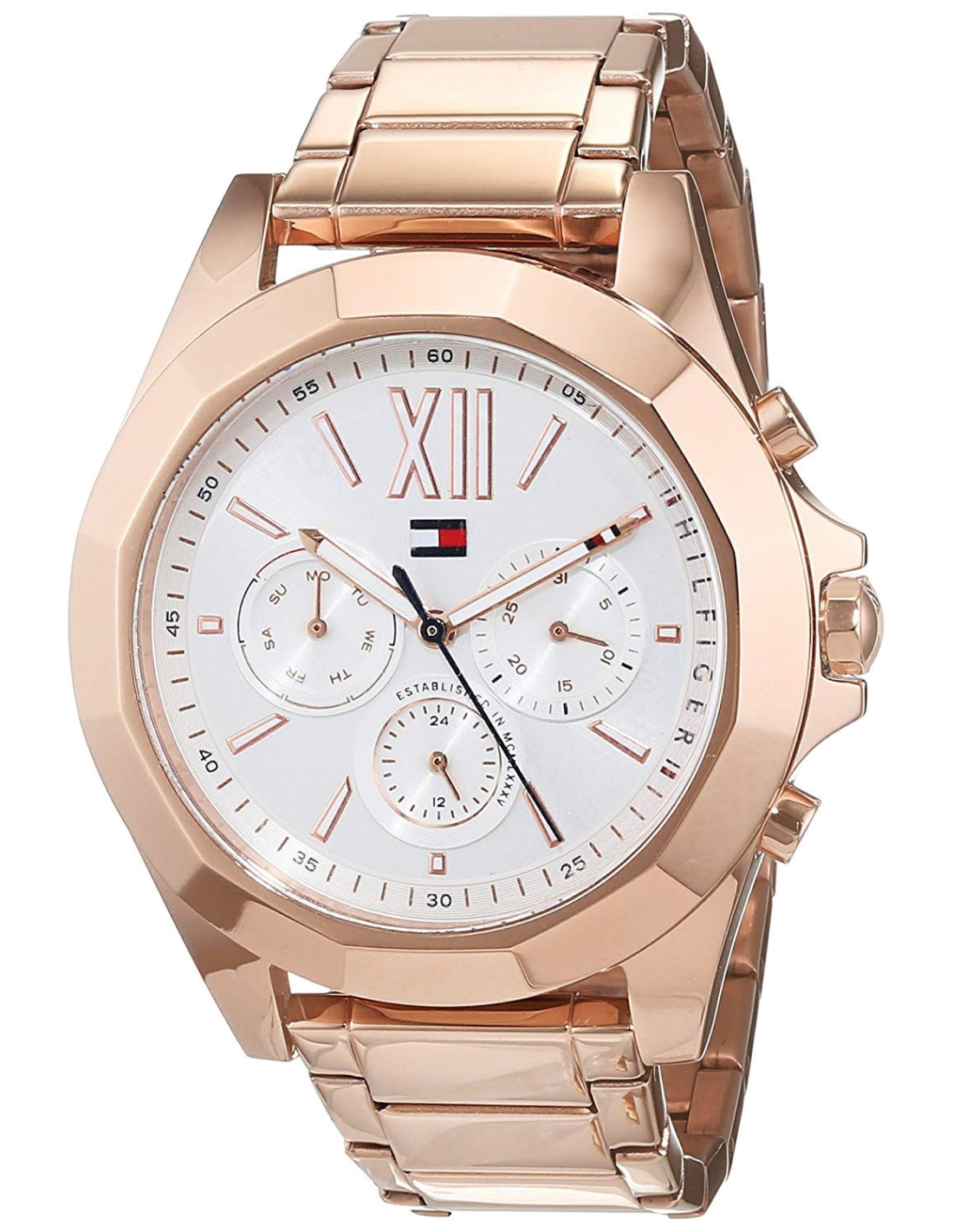 Montre Tommy Hilfiger 1781847 pour Femme, Cadran Argent et Bracelet Acier Or Rose