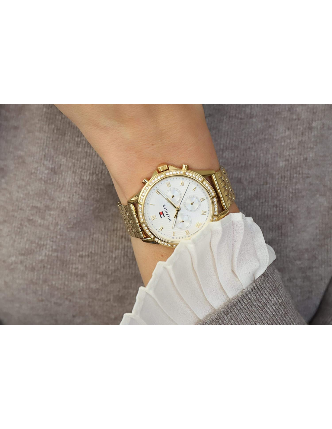 Montre Femme Tommy Hilfiger Ari 1782142 en acier doré, cadran blanc vue 2