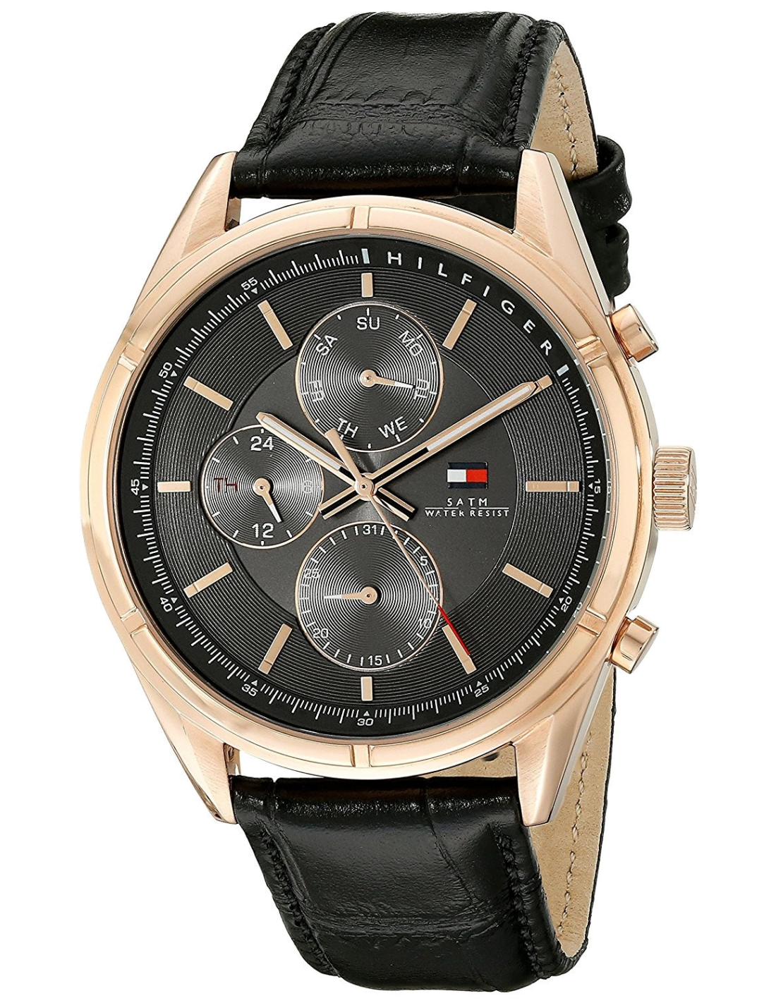 Montre Homme Tommy Hilfiger 1791125 - Cadran Noir, Boîtier Or Rose, Bracelet Cuir