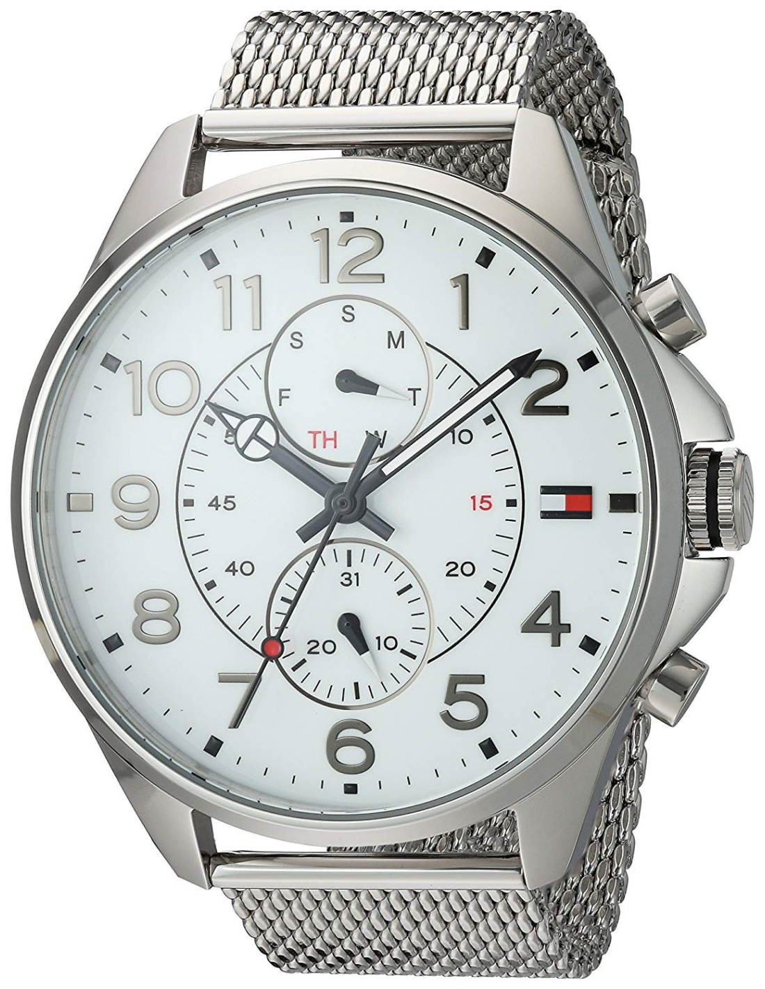 Montre Homme Tommy Hilfiger 1791277 Cadran Blanc Bracelet Maille Milanaise Argent