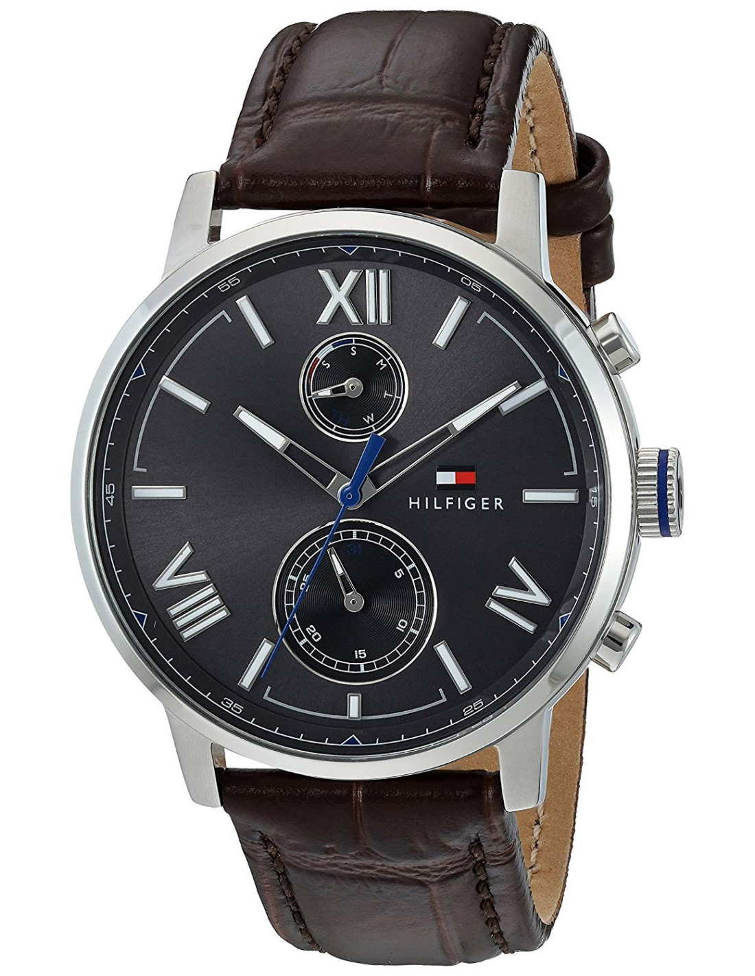 Montre Homme Tommy Hilfiger 1791309 Cadran Noir Bracelet Cuir Marron