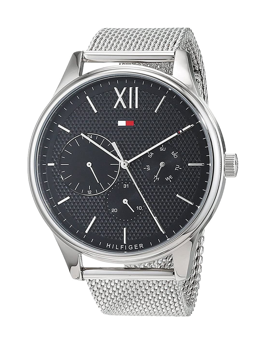 Montre Homme Tommy Hilfiger Damon 1791415 - Cadran Noir, Boîtier et Bracelet Maille Milanaise Argent