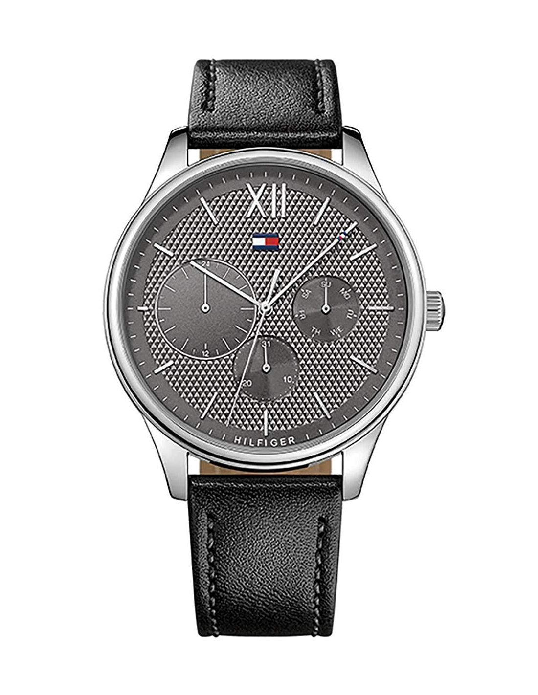 Montre Homme Tommy Hilfiger Damon 1791417 Cadran Gris Bracelet Cuir Noir