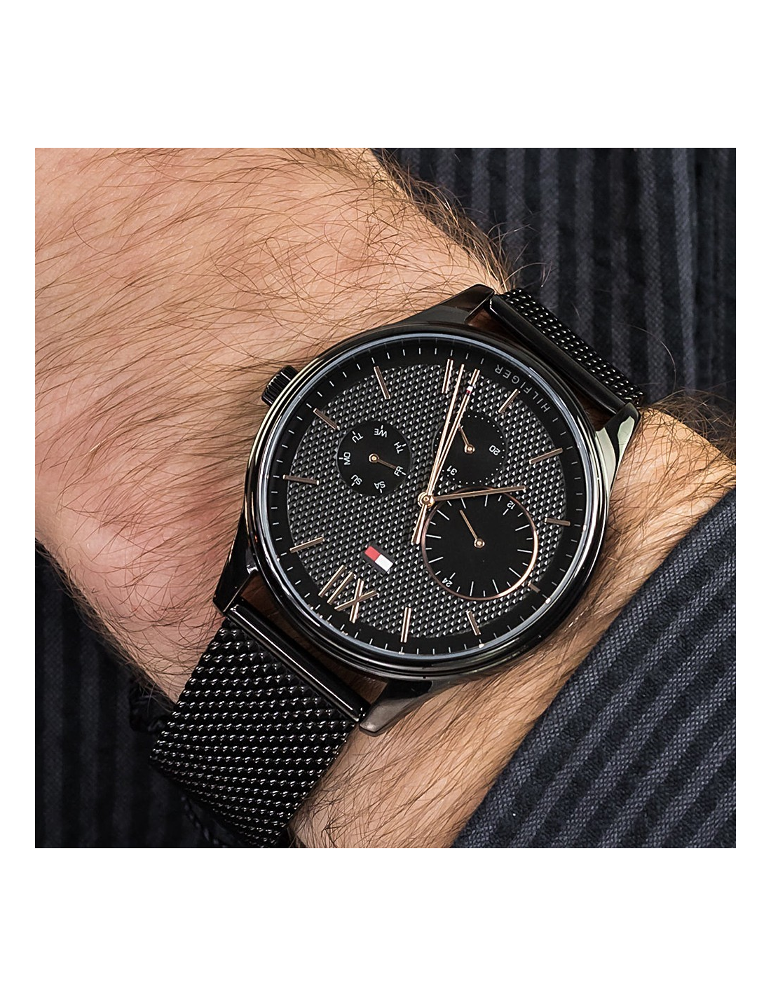 Montre Homme Tommy Hilfiger Damon 1791420 - Cadran Noir, Bracelet Maille Milanaise Noir vue 3