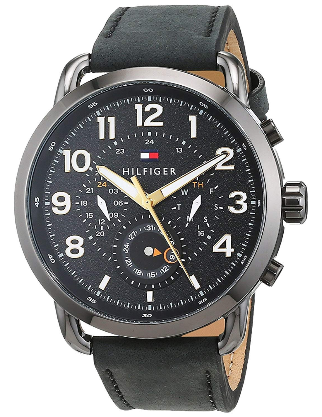 Montre Homme Tommy Hilfiger 1791426 Aviateur Cadran Noir Bracelet Cuir Noir