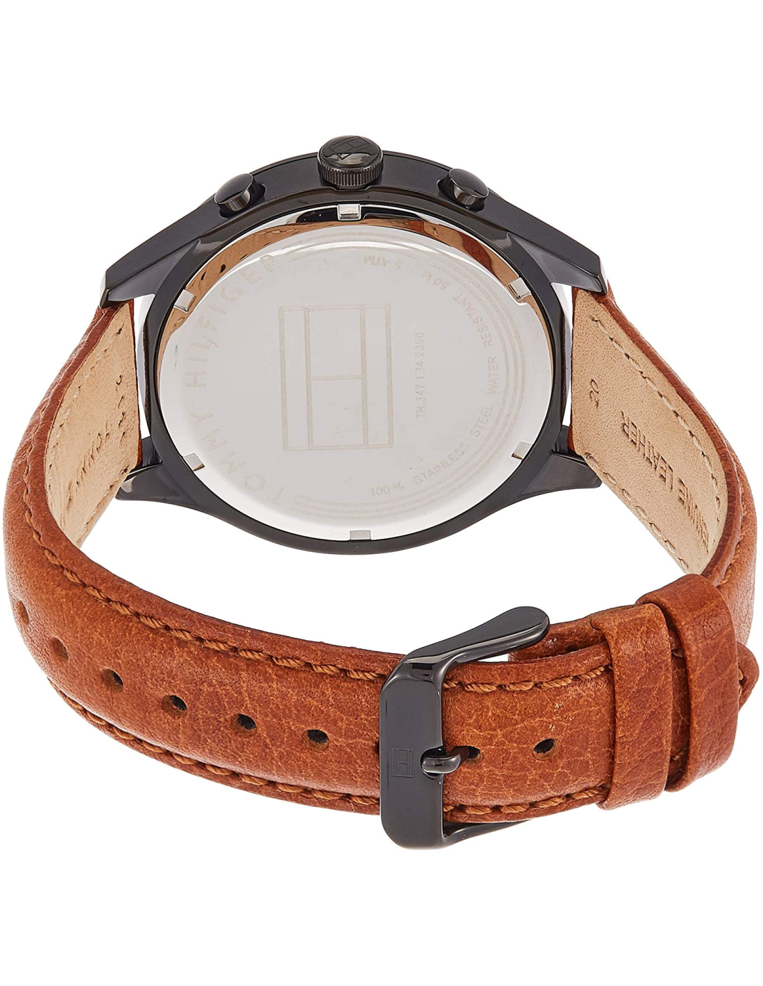 Montre Homme Tommy Hilfiger 1791470 - Cadran Bleu Soleillé, Boîtier Noir Acier, Bracelet Cuir Brun vue 2